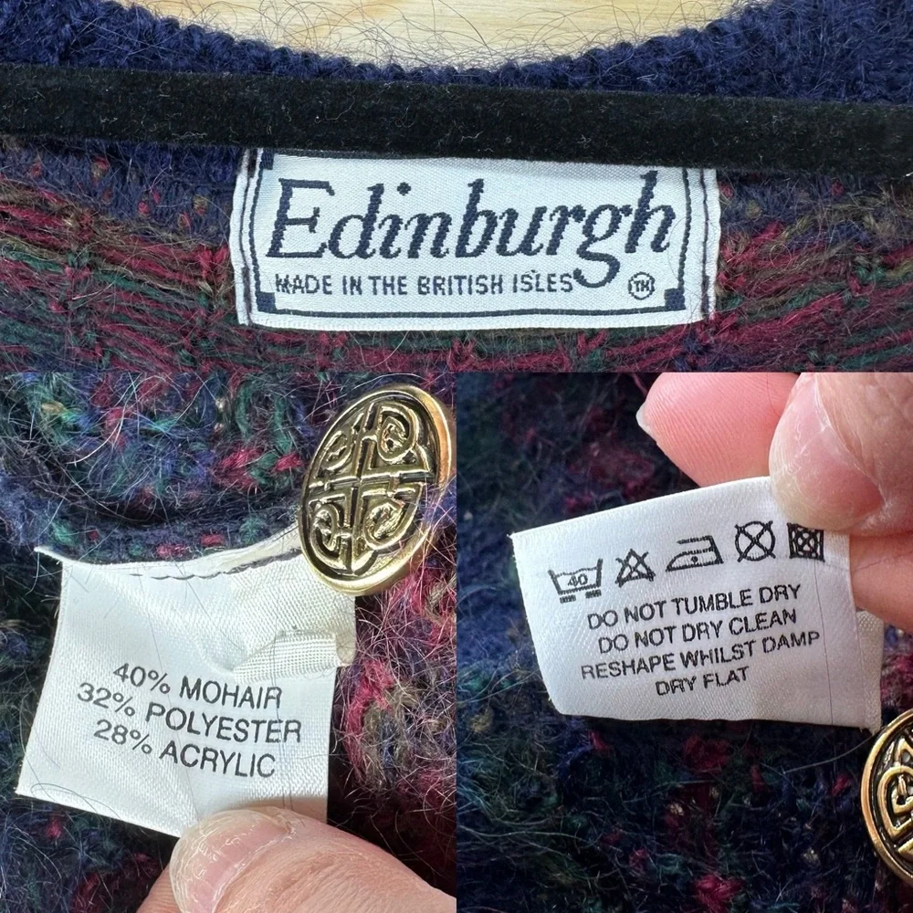 VTG mohair Celtic Scottish button front cardigan sweater colorful women’s large